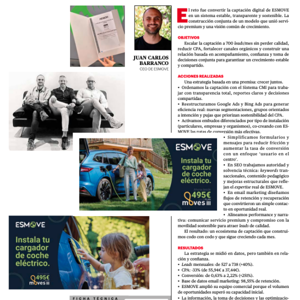 ESMOVE Aumenta su Captación un 40% y Presenta su Modelo de Crecimiento Sostenible en los Premios IPMARK